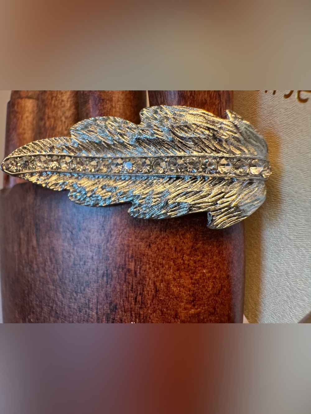 Silver Rhinestone Feather Adjustable Ring - Picture 2 of 5